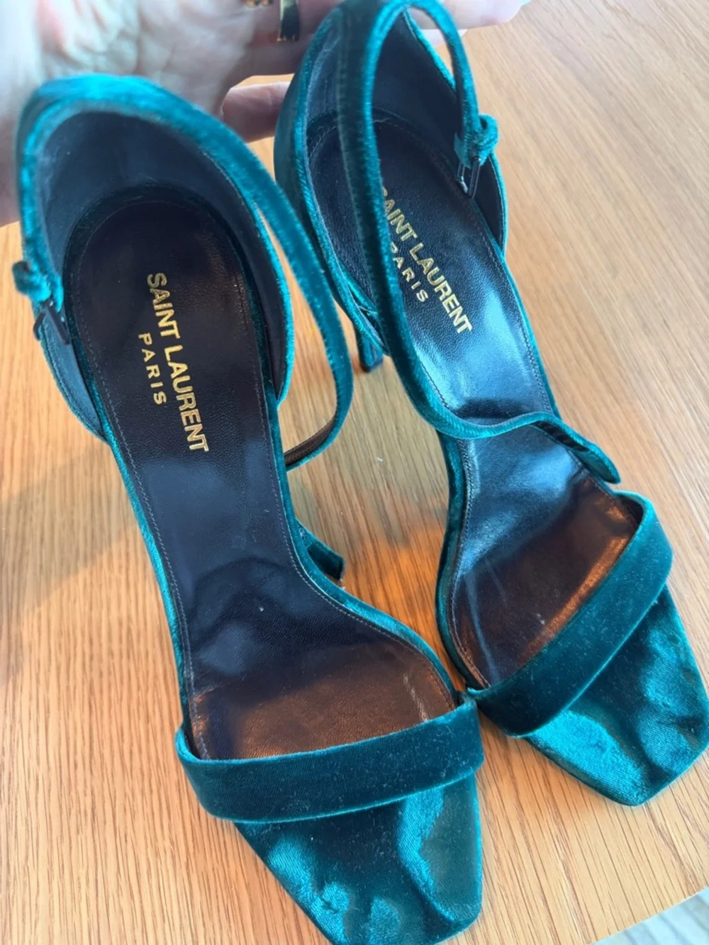 Saint Laurent Emerald Green Velvet Ankle-Strap Stiletto Sandals - Picture 10 of 10